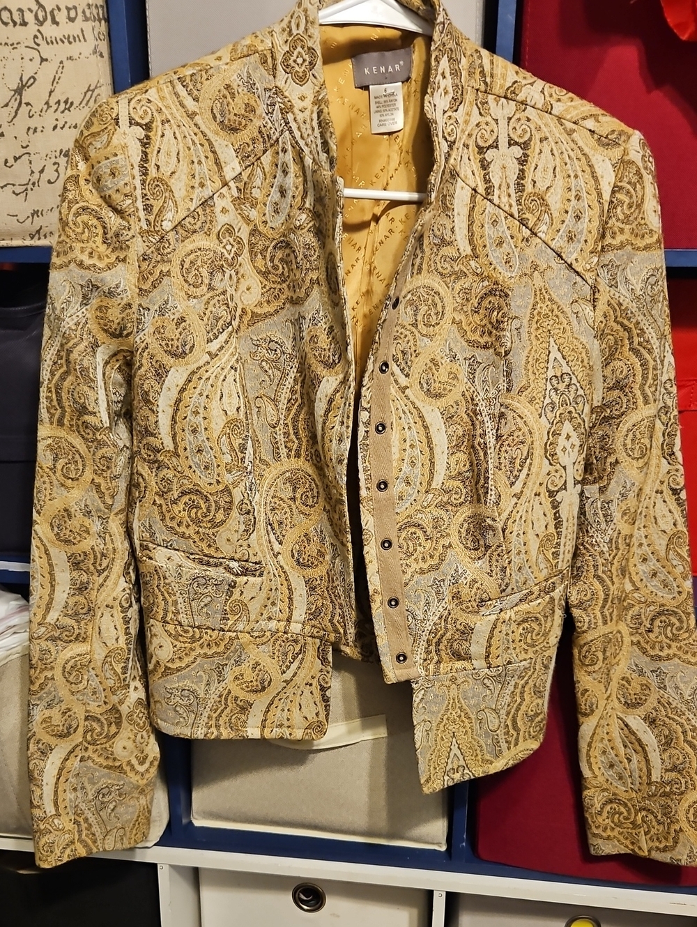 Kenar Women's Paisley Brocade Blazer in Warm Gold Tones